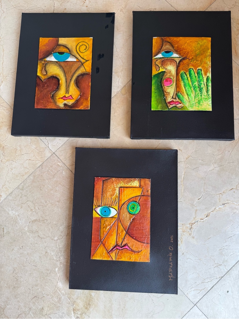 Signed Margarita O. 2015 Abstract Expressionist 3 Original Oil Paint On Canvas
